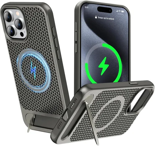 Vista 44 de Funda magnética de disipación de calor para iPhone 13 Pro Max, para MagSafe, protección contra caídas Coolingf, funda con función atril ajustable