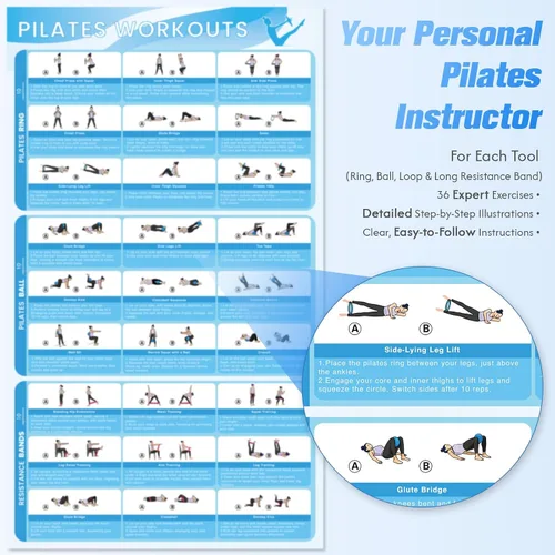 Vista 7 de GINMIC Kit de pilates, equipo de pilates para entrenamientos en casa, conjunto de pilates en casa con accesorios completos: anillo de pilates