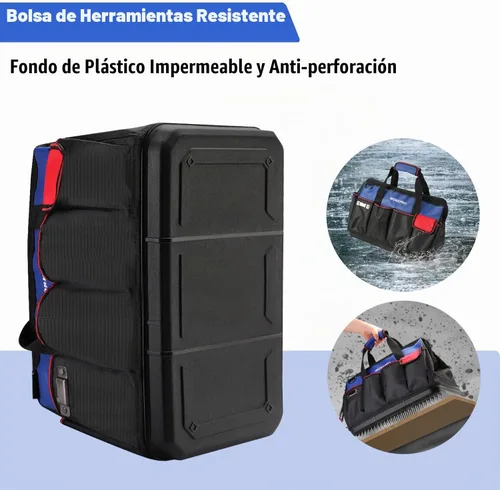 Vista 4 de [Usado] WORKPRO Bolsa de herramientas, bolsa de herramientas de 18 pulgadas con base moldeada impermeable, bolsa organizadora de herramientas