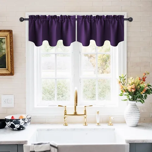Vista 16 de NICETOWN - Cortinas con valances azul piedra para ventana de sala de estar, dormitorio, baño, 2 paneles estilo granja rústico para comedor, cortinas