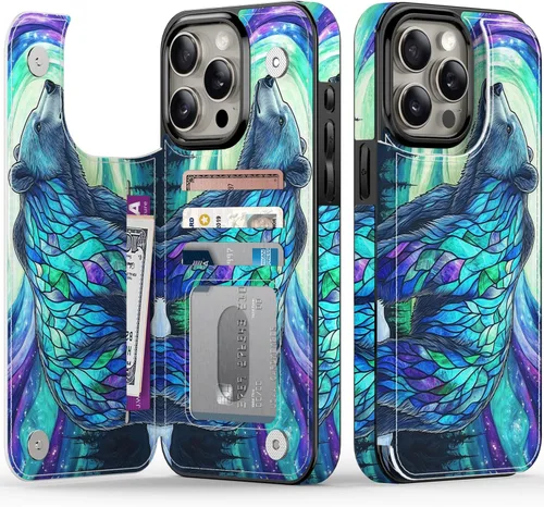 Vista 78 de FUNMIKO Funda tipo cartera para iPhone 13 con tarjetero, bloqueo RFID, protección de grado militar y obras de arte impresas con rayos UV, cierre