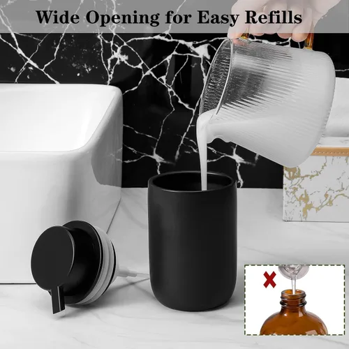 Vista 3 de rejomiik Dispensador de jabón espumoso, dispensador de jabón de manos de espuma de cerámica gruesa para baño o fregadero de cocina, botellas de Negro