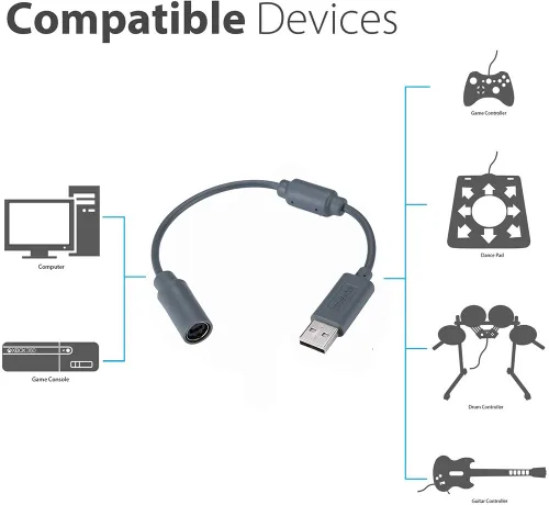 Vista 3 de USB Breakaway Cable for Xbox 360, USB Adapter Cord Dongle Compatible with Microsoft Xbox 360 Wired Controller Game Guitar Hero Rock Band