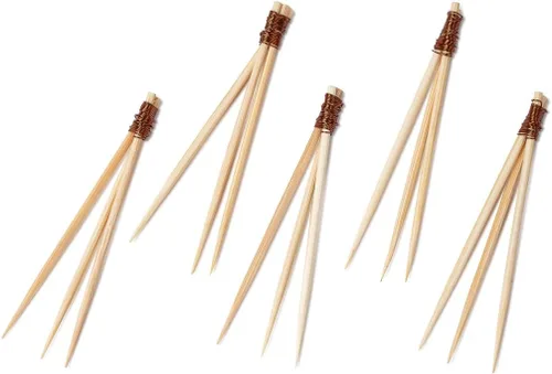 Vista 8 de Restaurantware Púas de cóctel de 2.5 pulgadas, 100 pinchos desechables para aperitivos, parte superior de latón, palillos de dientes decorativos