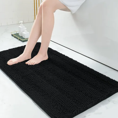 Vista 123 de Grandaily Alfombras de baño de felpilla a rayas de 24 x 16 pulgadas, extra gruesas y suaves, absorbentes, parte trasera de goma, alfombra de ducha