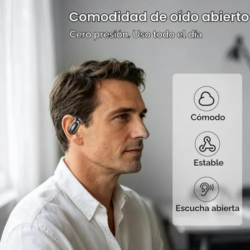 Vista 2 de Essonio Auriculares de oreja abierta inalámbricos con ganchos para los oídos, ultra ligeros, sonido estéreo potente 35 horas de reproducción Negro