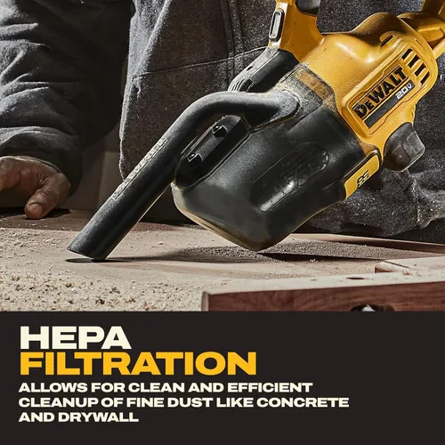 Vista 4 de DEWALT Aspiradora de Mano Inalámbrica de 20V, Aspiradora para Automóvil con Filtro HEPA, 6 Accesorios y Luz LED, Alto Rendimiento Solo en Seco