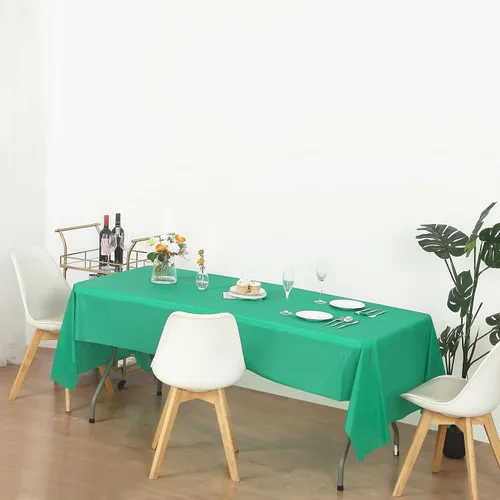 Vista 3 de Evershine Paquete de 4 fundas de mesa/manteles de plástico resistente (reutilizables) (rectángulo 54" x 108", verde esmeralda)