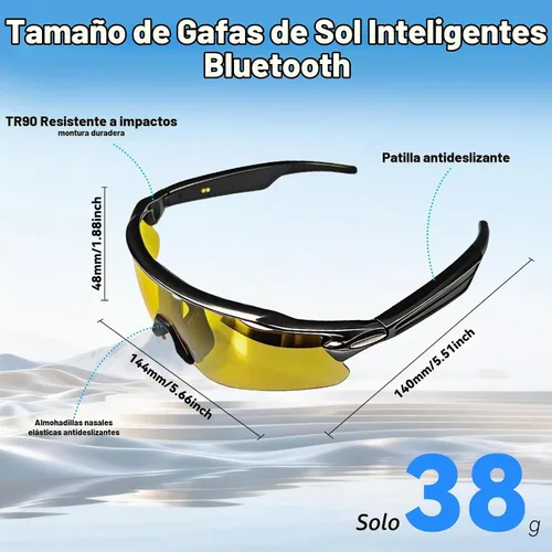 Vista 9 de Gafas de sol inteligentes con audio Bluetooth Música y llamadas manos libresAsistente de voz AI, altavoces de oído abierto, gafas de sol