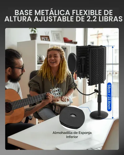 Vista 4 de Moukey - Protector de aislamiento de micrófono con filtro pop y soporte de mesa, protector de micrófono plegable con triple aislamiento de sonido