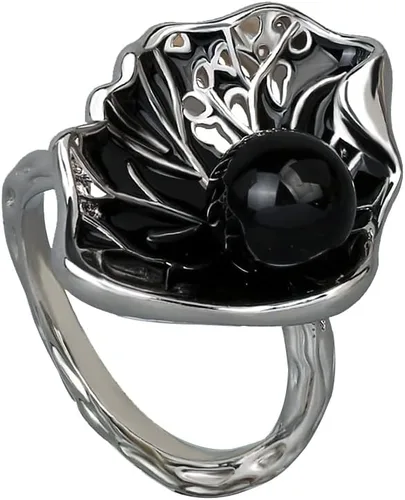 Vista 4 de Creative S925 - Juego de joyas de plata para mujer, preparación de lecciones, aretes de anillo de perlas negras, hechos a mano, esmaltados, joyería