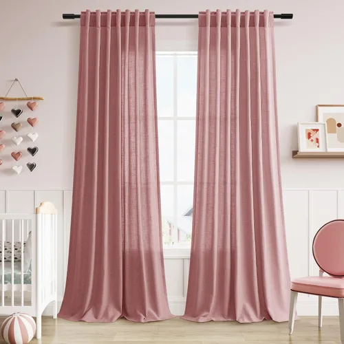 Vista 46 de Aersas Aqua Green Linen Curtains 84 Inches Long 2 Panels Set Back Tab Rod Pocket Living Room Curtain Farmhouse Rustic Light Filtering Hook Drapes