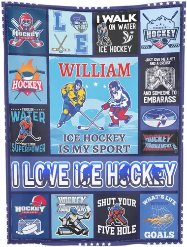 Vista 8 de Regalos personalizados de hockey sobre hielo para adolescentes, niños y niñas, mantas de franela premium personalizadas para amantes del hockey