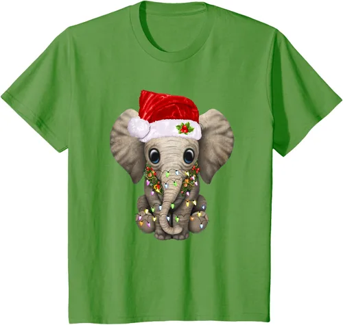 Vista 50 de Lindo elefante de Navidad luz divertido elefante amante de Navidad regalo camiseta Negro