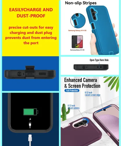 Vista 3 de Funda para Samsung Galaxy A14 5G, A14 5G resistente, [protección de grado militar] [a prueba de golpes] [a prueba de caídas] [a prueba de polvo]