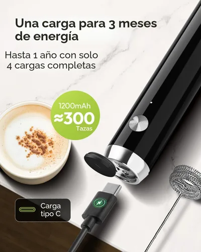 Vista 3 de Maestri House LunaFro - Espumador de leche recargable con soporte, máquina de espuma eléctrica de mano, impermeable, desmontable, de acero