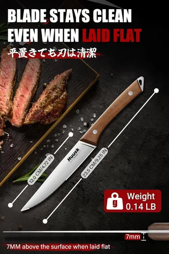 Vista 6 de Juego de cuchillos para carne Huusk de 6 con organizador de cajones - Juego de 4.5 pulgadas de cuchillos para carne japoneses serrados con bloque