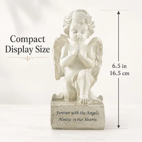Vista 5 de Artisan Flair Figuras de ángel rezando, estatuas de querubines blancos de resina, escultura de ángel conmemorativo para el jardín del hogar, 6.5