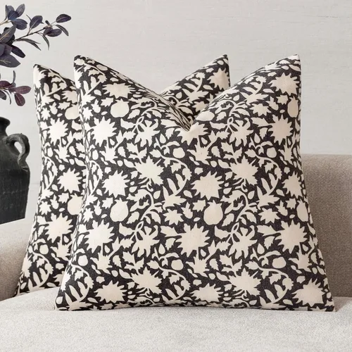 Vista 15 de Foindtower - Juego de 2 fundas de almohada decorativas con flores neutras estilo farmhouse, fundas de almohada boho para sofá, sofá cama