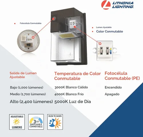 Vista 3 de Lithonia Lighting Paquete de pared mini LED de 7 pulgadas, luz exterior