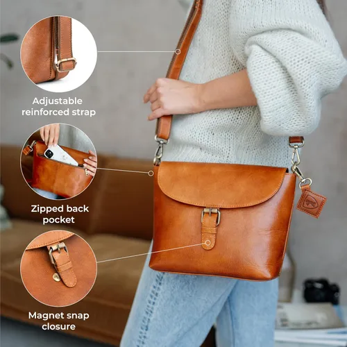 Vista 5 de BERLINER BAGS Bolso bandolera de cuero genuino vintage Catalina, bolso bandolera pequeño para mujer