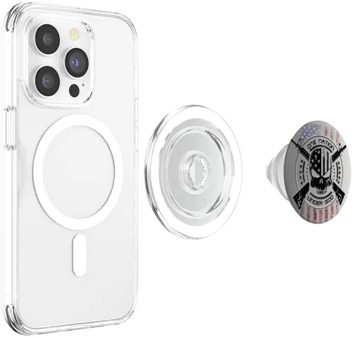 Vista 3 de Bandera militar patriótica de Estados Unidos Warrior One Nation Skull PopSockets MagSafe PopGrip para iPhone