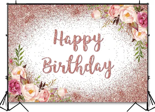 Vista 3 de Avezano Telón de fondo de cumpleaños de oro rosa para niñas y mujeres, fiesta de feliz cumpleaños, fondo de fotografía, color rosa, floral, oro