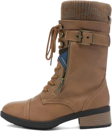 Vista 2 de DREAM PAIRS Botas militares de invierno con cordones a media pantorrilla para mujer
