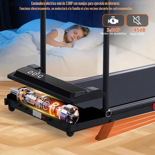Vista 8 de Walking Pad Treadmill with Handle Bar, 3.0HP Portable Electric Treadmills for Exercising, 0.6-7.6MPH Mini Walking Pad Treadmill with Incline, Under