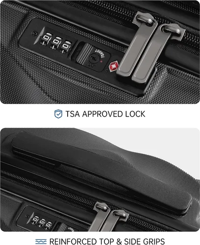 Vista 7 de BAGSMART Equipaje de viaje para equipaje de mano, Negro -, Equipaje de mano rígido con ruedas giratorias