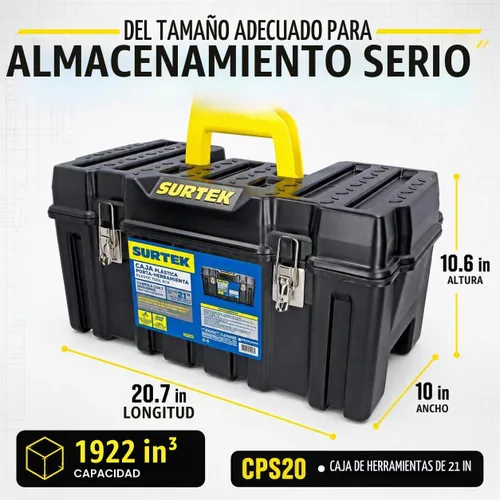 Vista 8 de SURTEK Caja de Herramientas - 21" x 11" x 10" Portaherramientas Móvil con Construcción de Plástico ABS Moldeado y Diseño de Cierre Metálico de Doble