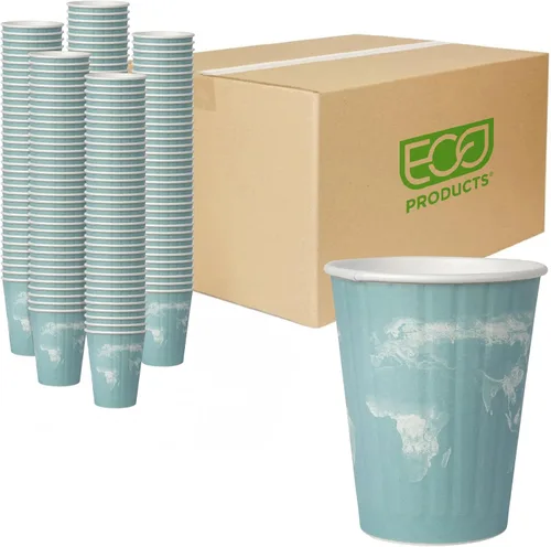 Vista 12 de ECO PRODUCTS Tazas de café desechables aisladas compostables World Art 8 onzas, paquete de 40, vaso de papel caliente renovable de doble pared