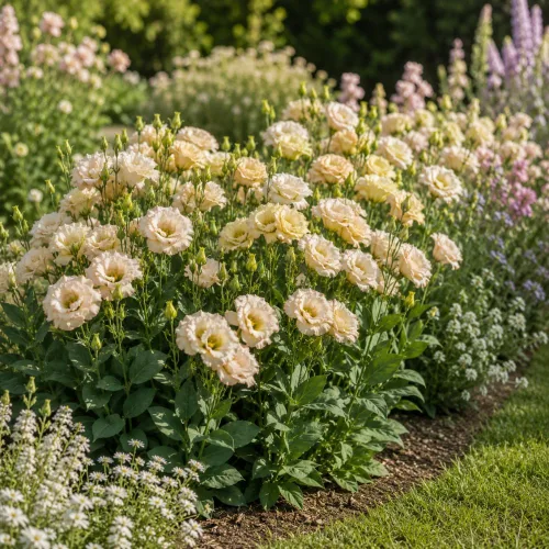 Vista 5 de Planta de Eustoma Lisianthus rosa, planta de flores de jardín al aire libre, 2-3 pulgadas de alto