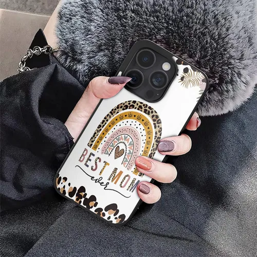 Vista 5 de Regalo de cumpleaños para el día de la madre, diseño de leopardo, arco iris, corazón, para iPhone 15, 14, 13, 12, 11 Pro Max, Samsung Galaxy S23 S22