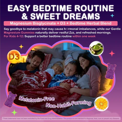 Vista 5 de Gomitas de magnesio para niños – Suplemento masticable de glicinato de magnesio con L-teanina, vitamina B6, fosfatidiserina y omega para niños Zzz