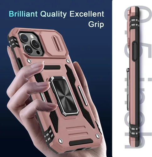 Vista 163 de DEERLAMN Funda para iPhone Xs Max con funda deslizante para cámara + protector de pantalla, soporte giratorio de anillo de grado militar a prueba