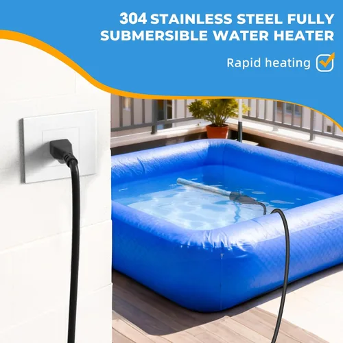 Vista 4 de Calentador de agua de inmersión de 1800W, calentador de piscina eléctrico totalmente sumergible, calentador de bañera de acero inoxidable