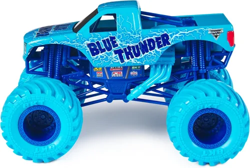 Vista 6 de Monster Jam, Camión monstruo Blue Thunder - Aqua - Vehículo fundido a presión a escala 1:24 - Llantas cromadas y neumáticos BKT