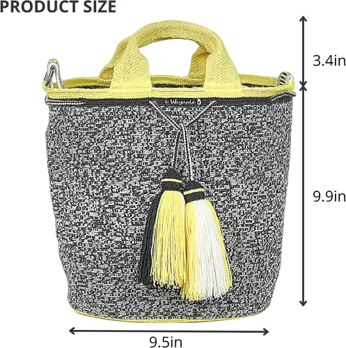 Vista 5 de Mochila colombiana Wayuu, 100 % auténtica, diseño minimalista bohemio, tejido a mano, ganchillo, bolsa cruzada para mujer, Marrón, beige, negro.