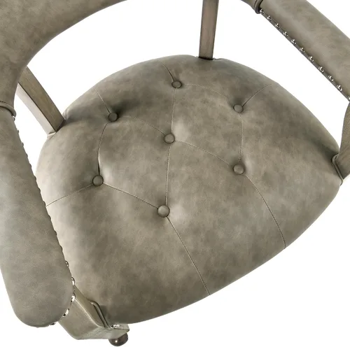 Vista 7 de Silla de comedor con ruedas y brazos, sillas de póker de PU, gris antiguo