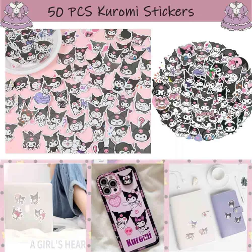 Vista 7 de Herstar Kuromi and My Melody - Juego de regalo de dibujos animados, incluye 1 bolsa con cordón, 1 llavero, 2 collares, 1 bolsa de bolso, 50