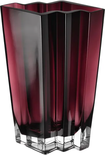 Vista 6 de Jarrón de cristal, amatista, diseño cheurón, 5.5 pulgadas de altura, resistente, fabricado en Europa, por Barski