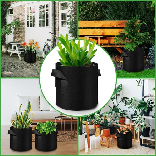 Vista 7 de Paquete de 12 bolsas de cultivo de plantas de 3 galones, macetas de tela no tejida gruesa con asas, bolsas para macetas de verduras, macetas de tela