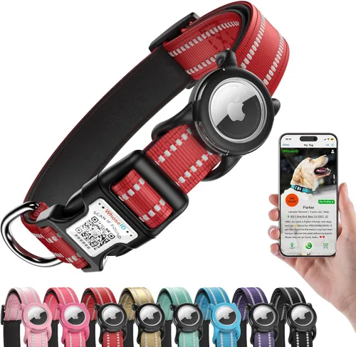 Vista 11 de Collar de perro Airtag con código QR, collar reflectante para perro con soporte Airtag, acolchado suave y hebilla de bloqueo de seguridad ajustable