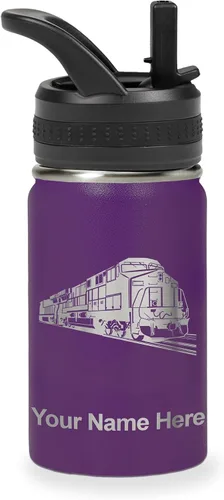 Vista 38 de LaserGram Botella de agua personalizada, tren de carga, acero inoxidable de doble pared aislada al vacío con popote superior, regalo grabado Negro