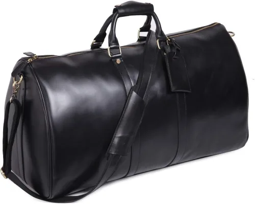 Vista 8 de Leathario Bolsa de viaje de cuero genuino para el fin de semana de la noche para los hombres, equipaje de mano, Negro-S, Pequeña, Vintage