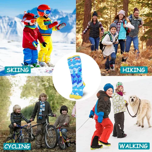 Vista 5 de NEDLEDK Calcetines de esquí 2 unidades calcetines para esquí snowboard clima frío deportes al aire libre para niños y niñas de 3 a 10 años