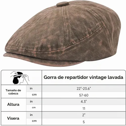 Vista 7 de Newsboy Flat Cap for Men Women, Adjustable Washed Cotton Hat #B36-café