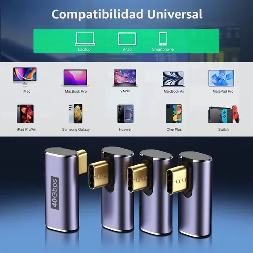 Vista 6 de Adaptador de ángulo recto USB C, 4 unidades, video 8K 60Hz 40Gbps Adaptador USB C de 90 grados compatible con Thunderbolt 3/4, MacBook Pro/Air, USBC