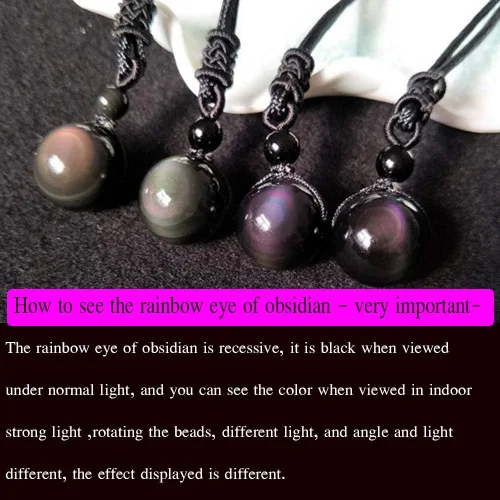Vista 2 de Obsidian Necklace, Rainbow Obsidian Necklace Men Women Couple Black Pendant Necklaces Real Raw Natural Stone Talisman Obsidiana Negra Original